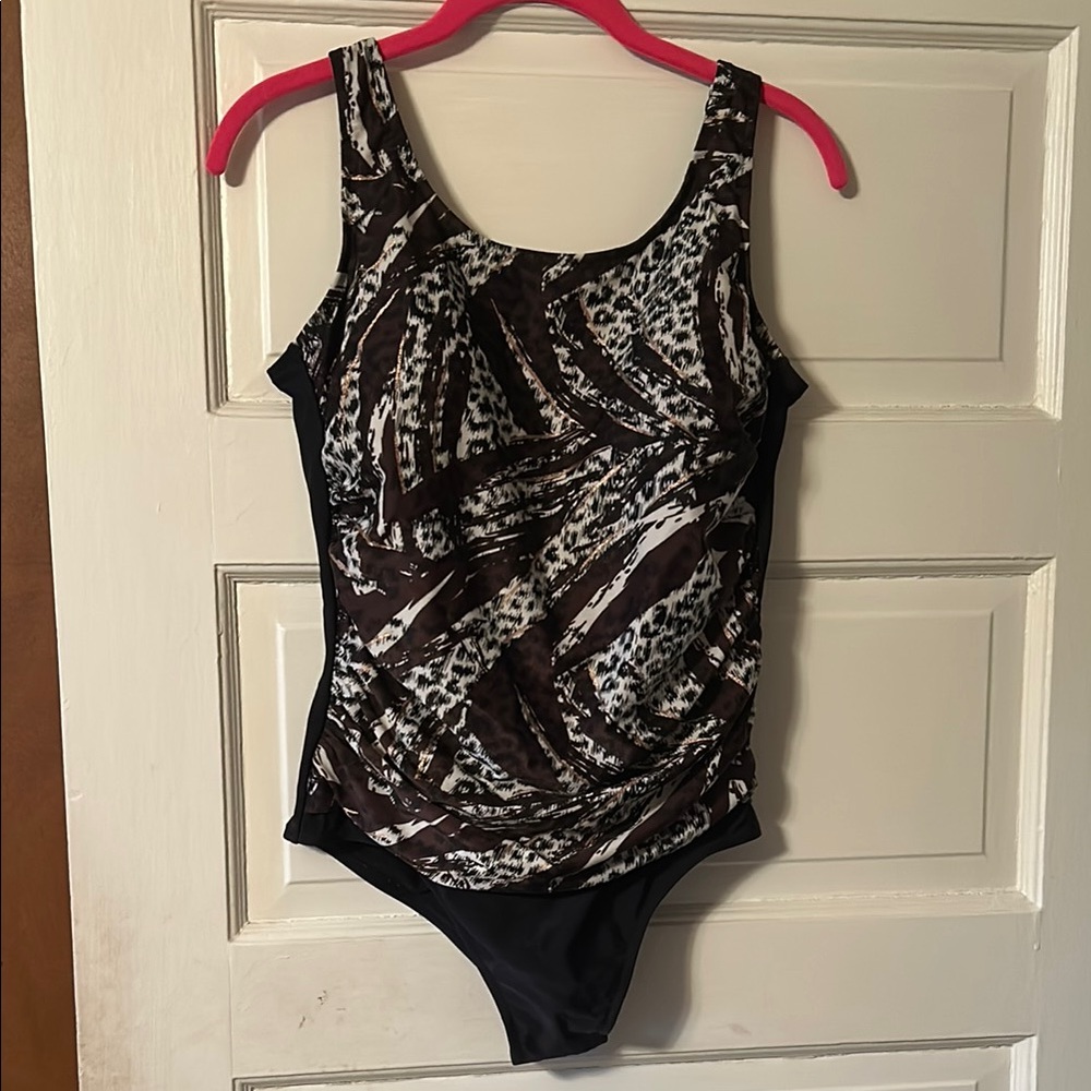 Amoena Black and Brown One Piece Swimsuit with Classic Cut